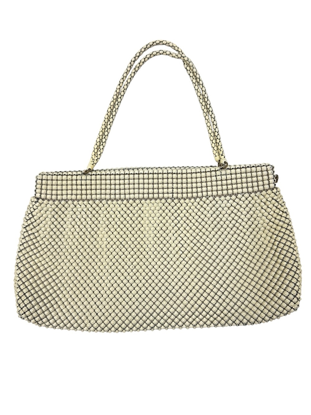Vintage Whiting & Davis Alumesh Handbag Evening Purse Double Handle Cream USA